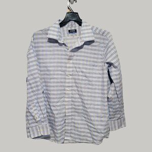 Chaps Stretch Collar Wrinkle Free Button Down Shirt 18.5 34/35 White Blue Yellow